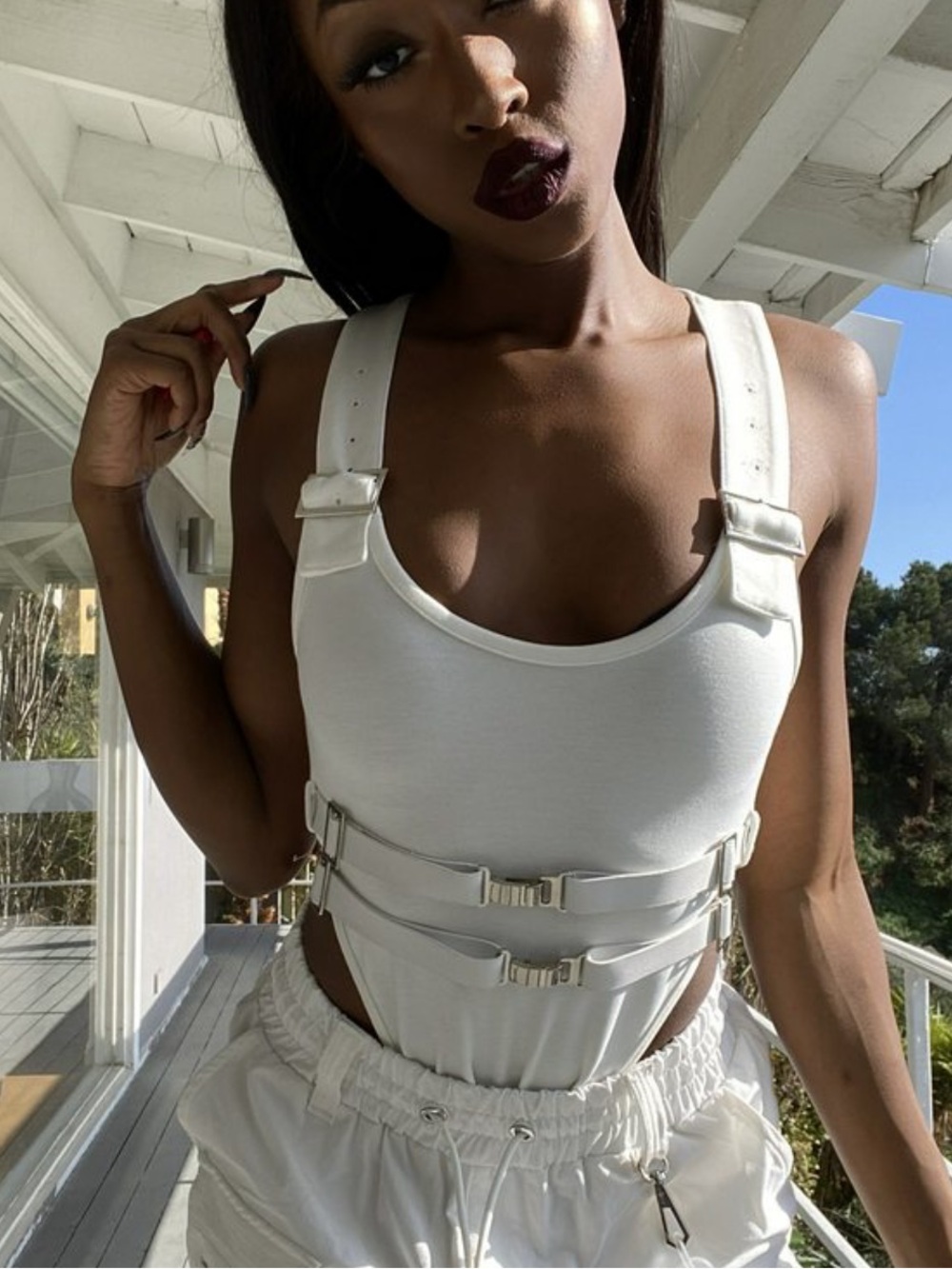 White Women's Buckle Harness Bodysuit